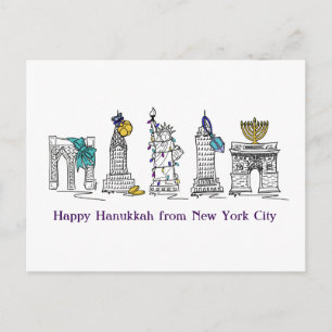 Postal Festiva Felices vacaciones judías de Hanukkah New York Cit