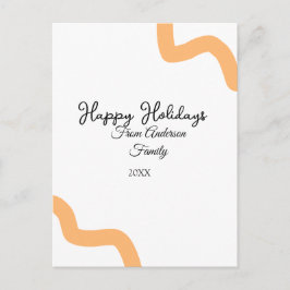 Postal Festiva Felices vacaciones naranja negro nombre fecha año 