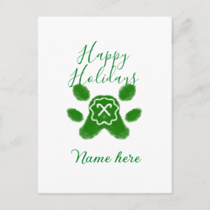 Postal Festiva Felices vacaciones perro mascota perro verde paw c