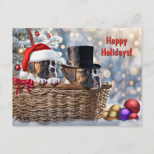 Postal Festiva Felices vacaciones perros adorables de boxer