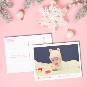 Postal Festiva Felices vacaciones Pink Cute Baby Photo