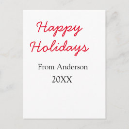 Postal Festiva Felices vacaciones rojo amor negro nombre de famil