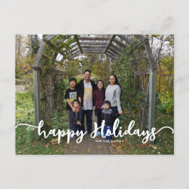 Postal Festiva Felices vacaciones Script Calligraphy Family Photo