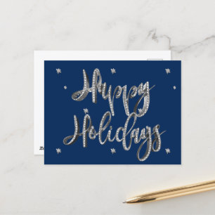 Postal Festiva Felices vacaciones Script Moda Azul y Gris platead
