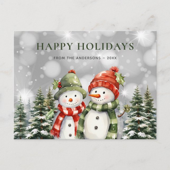 Postal Festiva Felices vacaciones Snowman (Anverso)