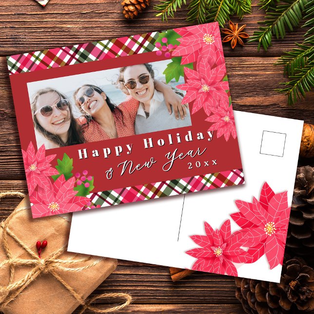 Postal Festiva Felicidad Vacaciones Año Nuevo Foto Poinsettia Roj (Subido por el creador)
