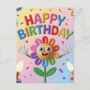 Postal Festiva Felicitación Colorida en 3D de Cumpleaños Feliz co