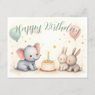 Postal Festiva Felicitación de cumpleaños adorable con amigos ani