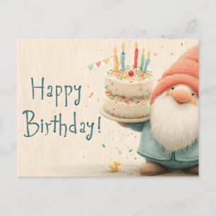Postal Festiva Felicitación de cumpleaños caprichosa: Gnomo soste