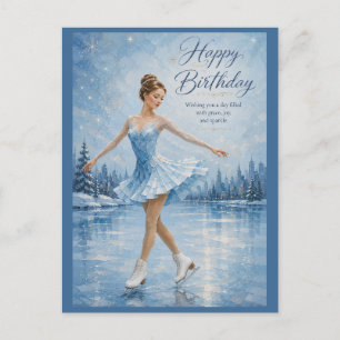 Postal Festiva Felicitación de cumpleaños de patinadora de hielo