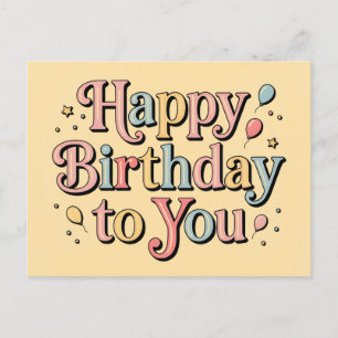 Postal Festiva Felicitación Retro Pastel Cumpleaños Feliz para Ti