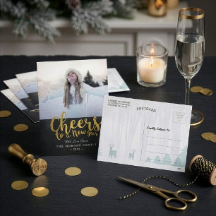 Postal Festiva Felicitaciones de Año Nuevo en Negro y Oro Foto Sc