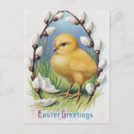 Postal Festiva Felicitaciones de Pascua Pollito Amarillo Vintage