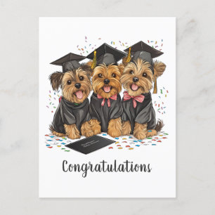 Postal Festiva Felicitaciones Graduación de Perros Terrier de Yor