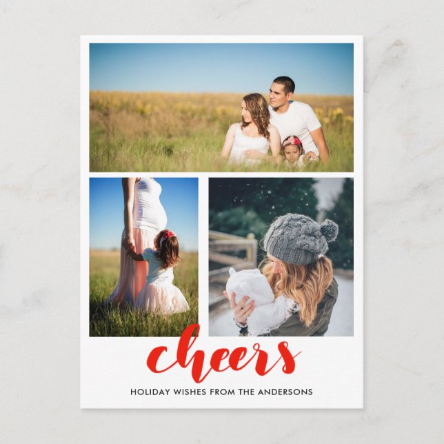 Postal Festiva Felicitaciones Roja Escrita a Mano Script de Vacac (Anverso)