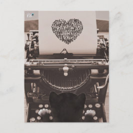 Postal Festiva Felini Gato Escribiendo Corazón de San Valentín -