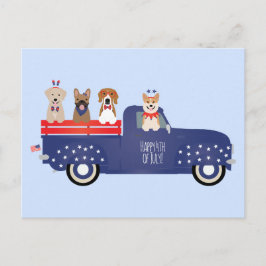 Postal Festiva Feliz 4 De Julio Camión De Recogida De Perros