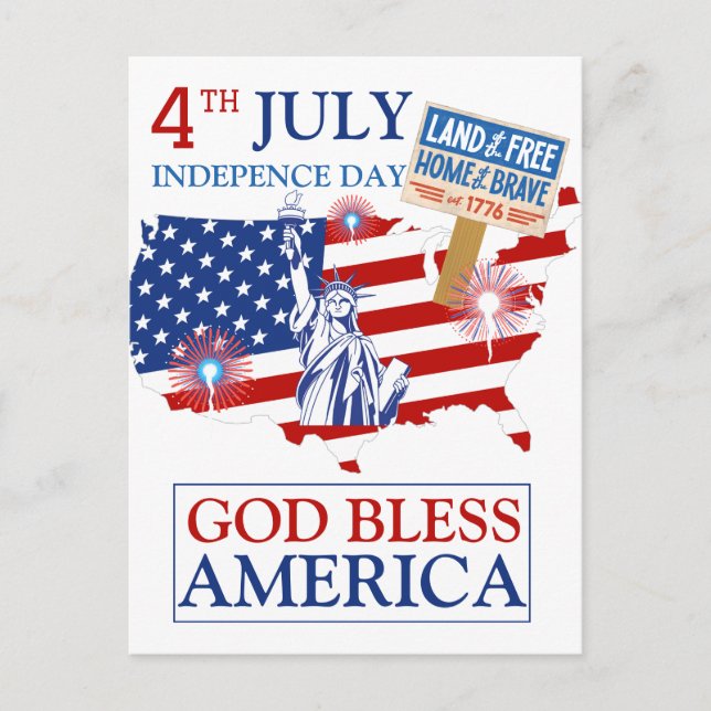 Postal Festiva Feliz 4 de julio Día de la Independencia de Estado (Anverso)