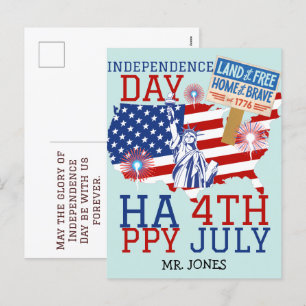 Postal Festiva Feliz 4 de julio Día de la Independencia de Estado