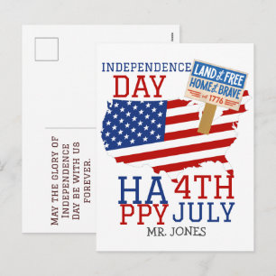 Postal Festiva Feliz 4 de julio Día de la Independencia de Estado
