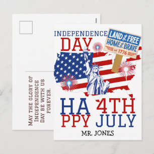 Postal Festiva Feliz 4 de julio Día de la Independencia de Estado