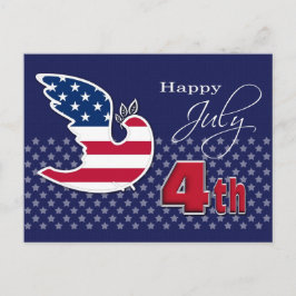 Postal Festiva Feliz 4 de julio. Peace Dove Patriotic