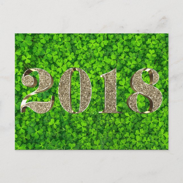 Postal Festiva Feliz Año Nuevo 2018 Irlanda Shamrock (Anverso)