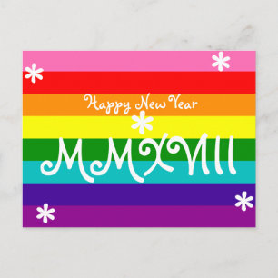 Postal Festiva Feliz Año Nuevo 2018 Rainbow LGBT número romano