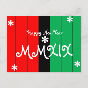 Postal Festiva Feliz Año Nuevo 2019 MMXIX Colores de Kwanzaa Raya