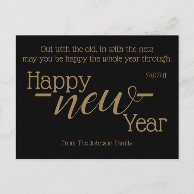 Postal Festiva Feliz Año Nuevo 2021 con el viejo (Anverso)