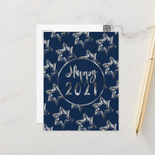 Postal Festiva Feliz Año Nuevo 2021 Elegante Estrellas Gris Plata