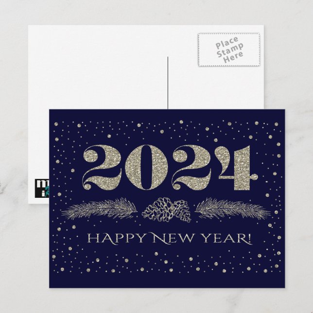 Postal Festiva Feliz Año Nuevo 2024. Pine Branches (Anverso / Reverso)