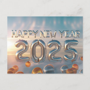 Postal Festiva Feliz Año Nuevo 2025 con colorido texto