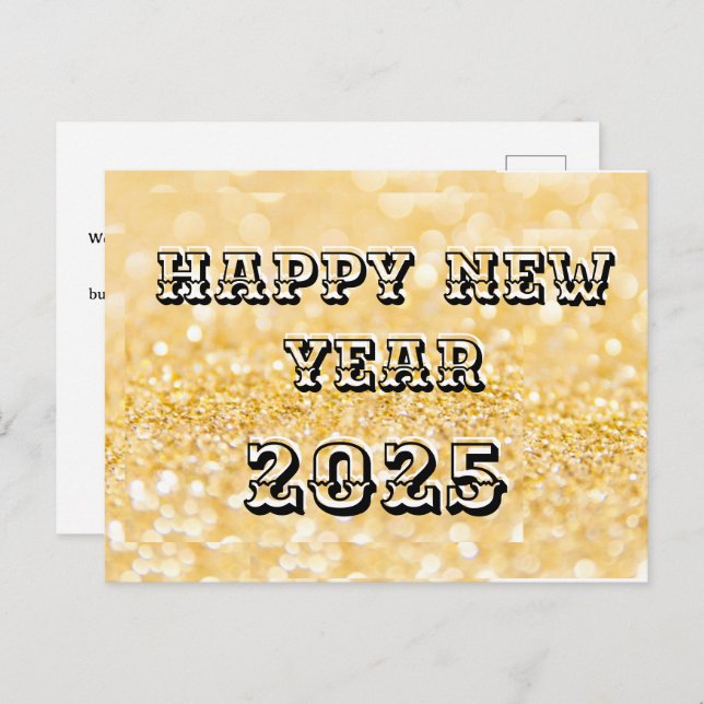 Postal Festiva Feliz Año Nuevo 2025 Moda Personalizado Gold Busin (Anverso / Reverso)