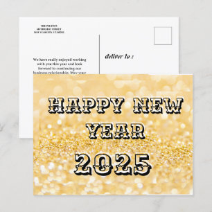 Postal Festiva Feliz Año Nuevo 2025 Moda Personalizado Gold Busin