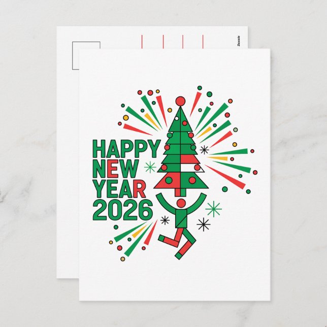 Postal Festiva Feliz Año Nuevo 2026 (Anverso / Reverso)
