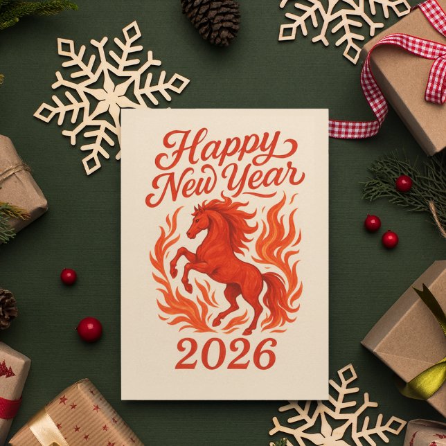 Postal Festiva Feliz Año Nuevo 2026 Fiery Horse (Chinese New Year Card 2026 - Year of the Fire Horse)