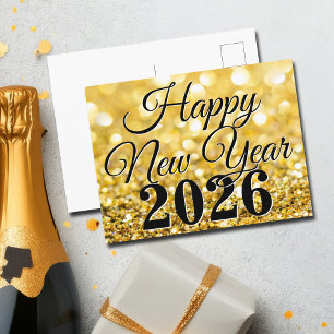 Postal Festiva Feliz Año Nuevo 2026 Moda Personalizado Gold Busin