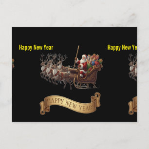 Postal Festiva Feliz Año Nuevo 2026 – Trineo de Santa en Negro