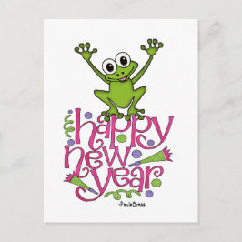 Postal Festiva Feliz año nuevo a la rana de Frisky