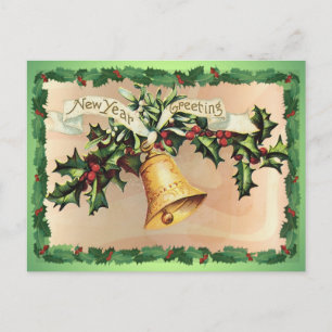 Postal Festiva FELIZ AÑO NUEVO & ACEBO por SHARON SHARPE