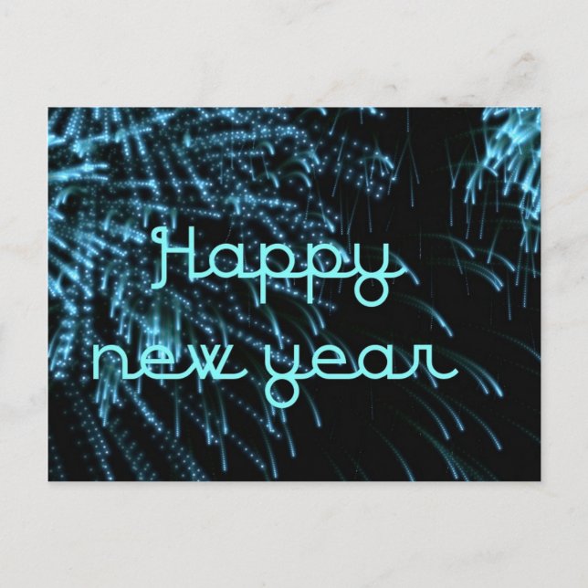 Postal Festiva feliz año nuevo azul (Anverso)