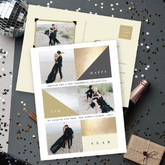 Postal Festiva Feliz Año Nuevo bloquea elegantes 3 fotos