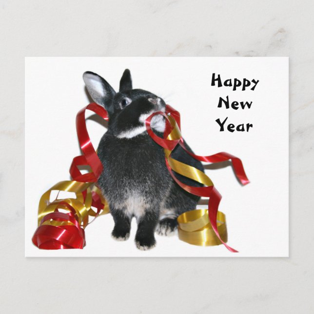 Postal Festiva Feliz Año Nuevo Bunny (Anverso)