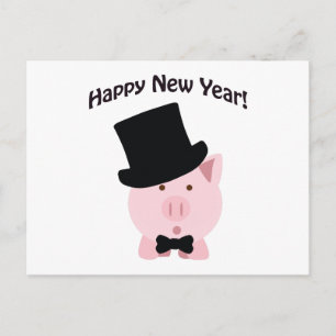 Postal Festiva ¡Feliz Año Nuevo! Cerdo Elegante