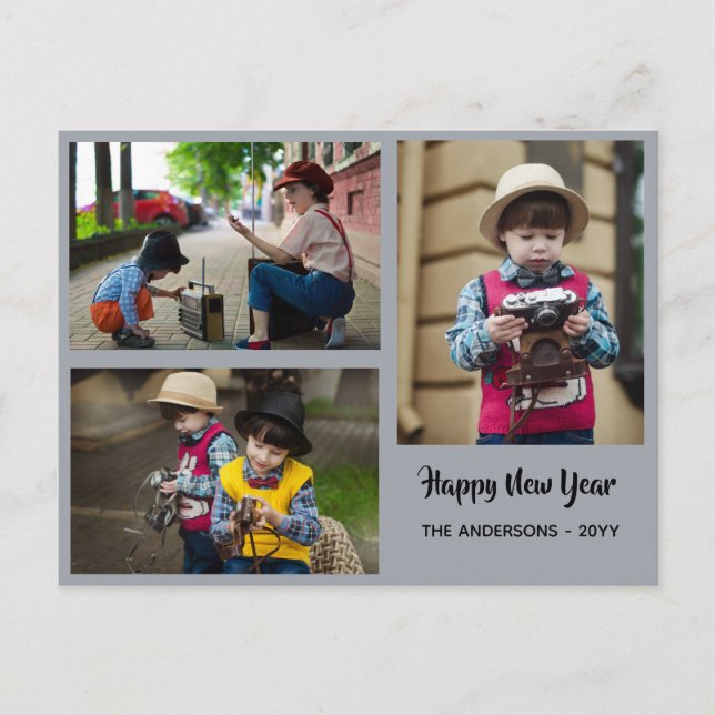 Postal Festiva Feliz Año Nuevo - COLLAGE DE FOTOS - Personalizado (Anverso)