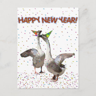 Postal Festiva Feliz Año Nuevo de estar de fiesta en Geese