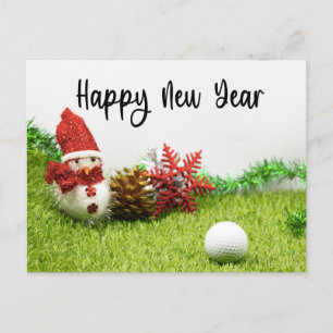 Postal Festiva Feliz año nuevo de golf con vacaciones de golfista