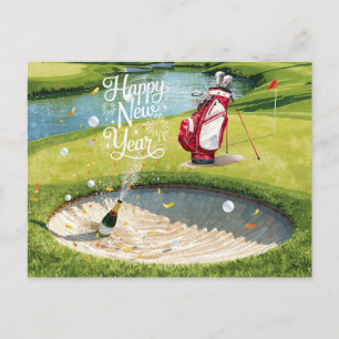 Postal Festiva Feliz año nuevo de golf para golfista