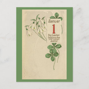 Postal Festiva Feliz Año Nuevo de Jugendstil del alemán
